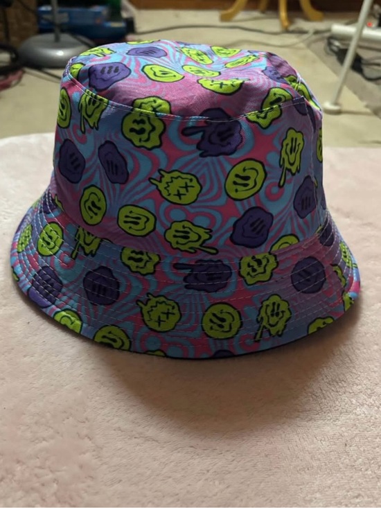 Accessories - Neon Smiley Pattern Bucket Hat - Multicolor